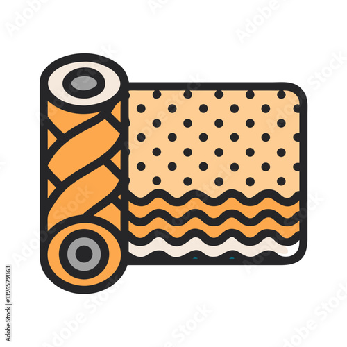 Fabric Roll with Patterned Textiles Icon Design