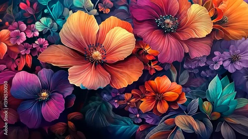 Wallpaper Mural Vibrant Floral Symphony: A Digital Masterpiece of Colorful Blooms Torontodigital.ca