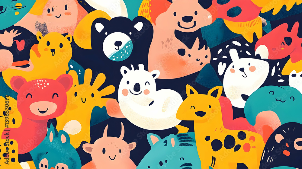 Fototapeta premium A vibrant collection of cute, colorful animal illustrations.