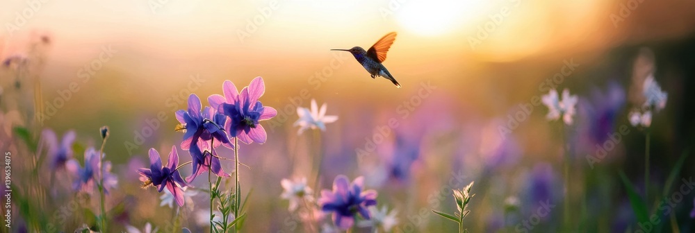 Fototapeta premium Regenerative Eco-Design Vibrant Native Pollinator Meadow Showcasing Sustainable Wildlife Habitat and Biophilic Conservation