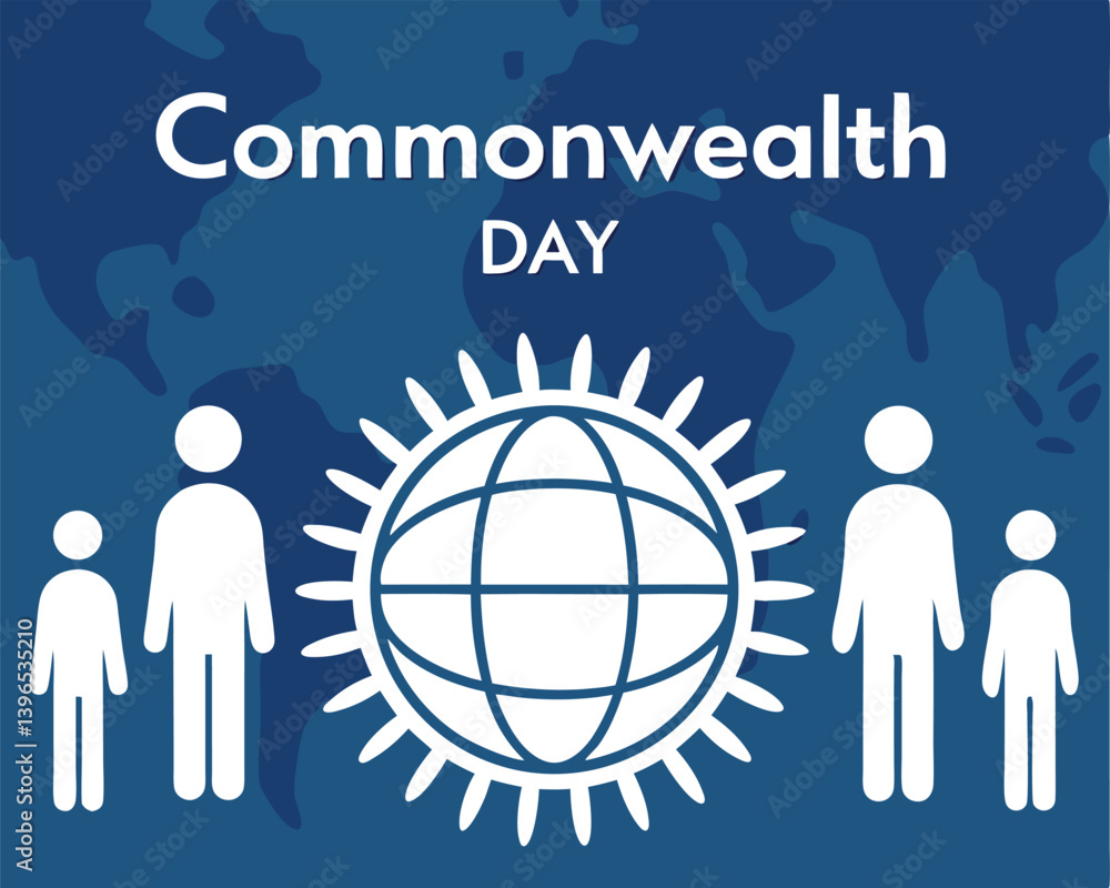 Celebrate Commonwealth Day: global unity with people and radiating globe. Celebrate Commonwealth Day: global unity with people and radiating globe.