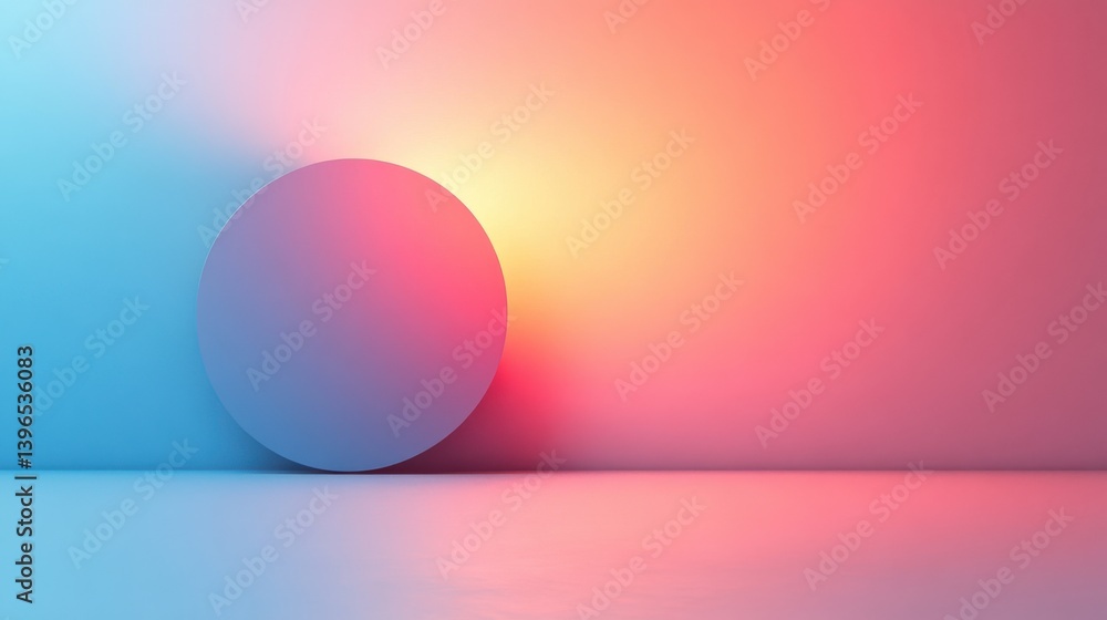 A minimalist scene featuring a circular object against a vibrant gradient wall, blending shades of blue and pink, creating a modern aesthetic. A minimalist scene featuring a circular object against a vibrant gradient wall, blending shades of blue and pink, creating a modern aesthetic.