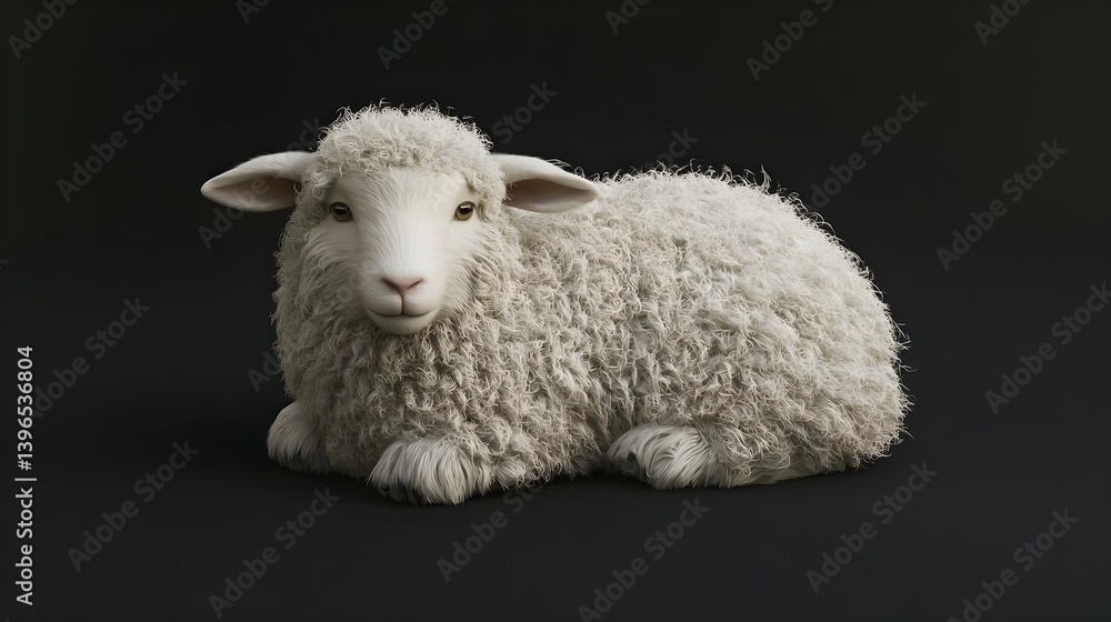 Fototapeta premium Fluffy White Lamb with Endearing Expression on Dark Background