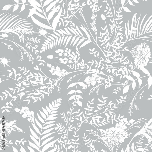 modern tropical pattern with bushes in practical unisex shades on vector for surface and fabric design