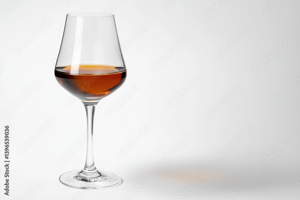 Elegant Wine Glass Containing Amber Liquid on Bright White Background Studio Shot Elegant Wine Glass Containing Amber Liquid on Bright White Background Studio Shot