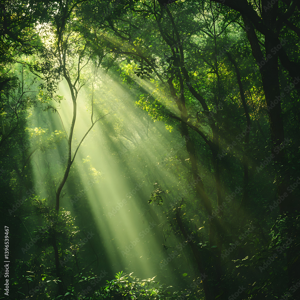 Obraz premium sun rays through the forest