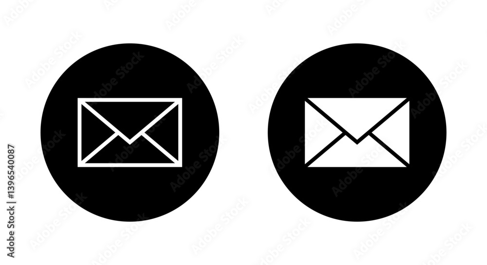 Envelope, message icon on black circle. Newsletter, email, mail sign symbol Envelope, message icon on black circle. Newsletter, email, mail sign symbol