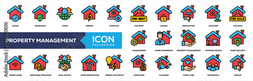 Home and Property Management Lineal Color Icon Collection