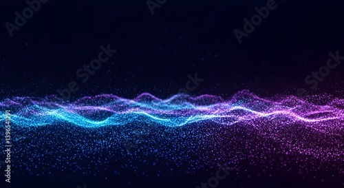Abstract flowing particles create mesmerizing waves of light. A dynamic and modern background for digital design and technology applications.