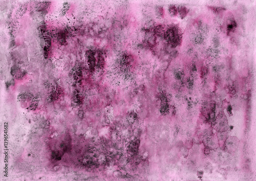 Obraz na płótnie Abstract lilac watercolor background with black granulation. Maroon, purple, and pink textured design. Artistic gradient wash, perfect for prints, branding, packaging, or digital projects w salonie