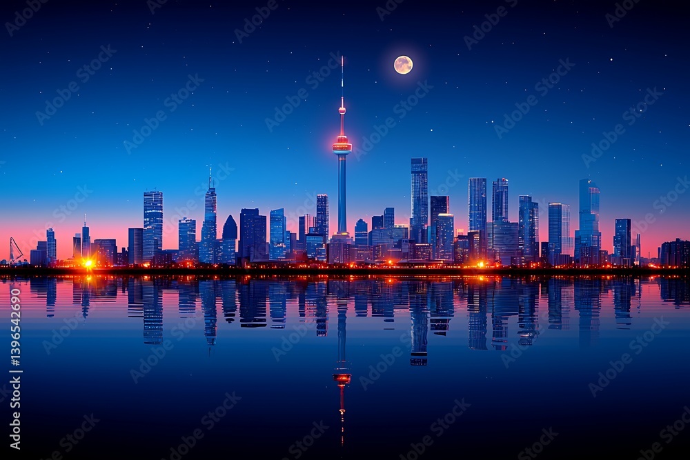 Fototapeta premium Night City Skyline Reflection