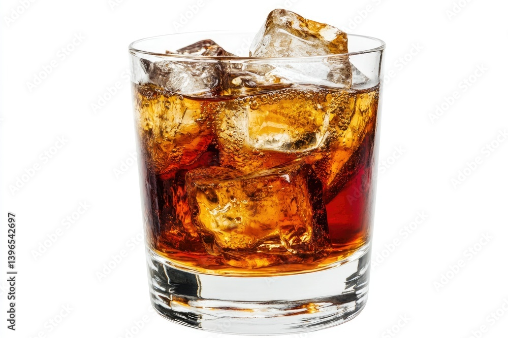 Refreshing Cola Drink with Ice Cubes in Glass on White Background Refreshing Cola Drink with Ice Cubes in Glass on White Background