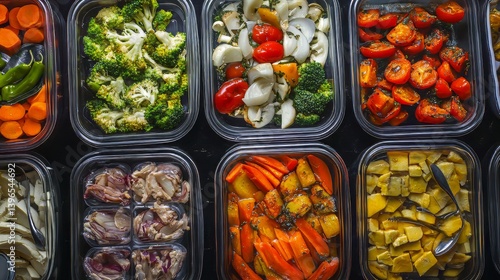 Obraz na płótnie Meal Prep: Colorful vegetables including broccoli, carrots, peppers and tomatoes stored in containers. w salonie
