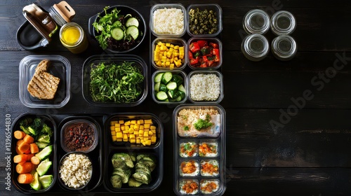 Obraz na płótnie Prepped meals in containers: Colorful, healthy food choices for easy grab and go weekday lunch options. w salonie