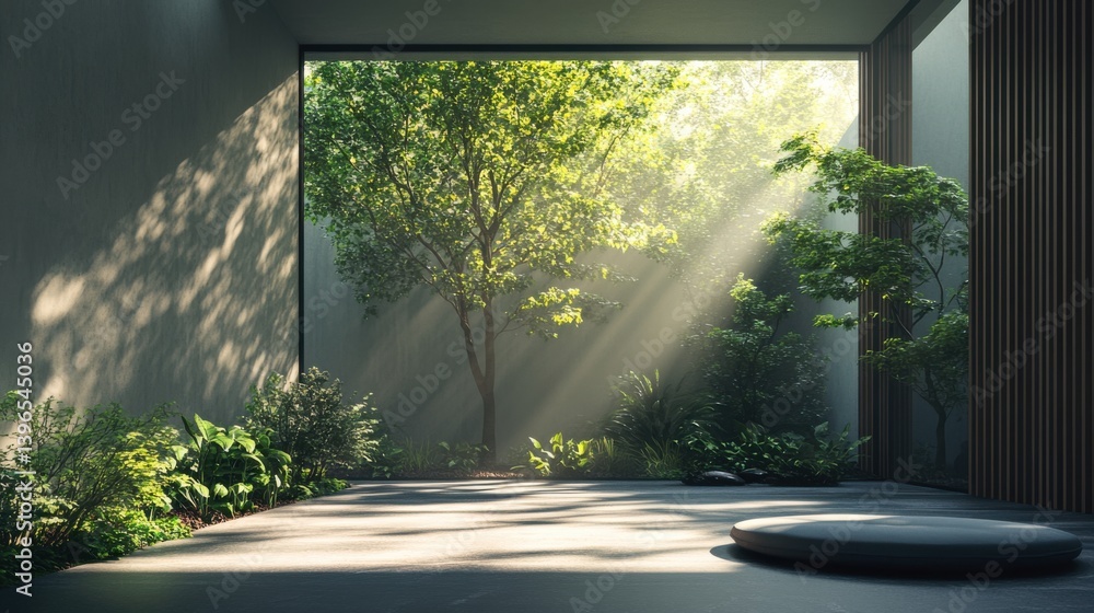 A serene indoor space featuring natural light, greenery, and a minimalist design that promotes tranquility and harmony with nature. A serene indoor space featuring natural light, greenery, and a minimalist design that promotes tranquility and harmony with nature.