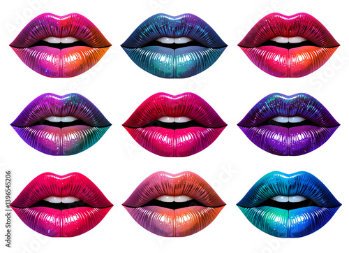 set of female lips. colorful lips, great collection on white background. v2