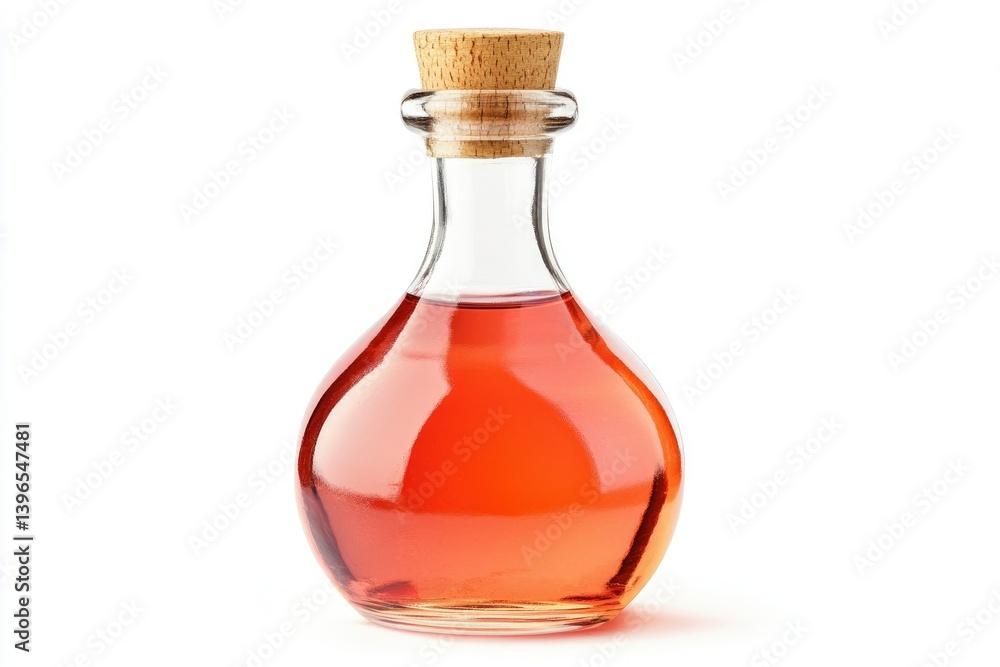 Isolated Bottle with Red Liquid Closed by Cork on White Background Isolated Bottle with Red Liquid Closed by Cork on White Background