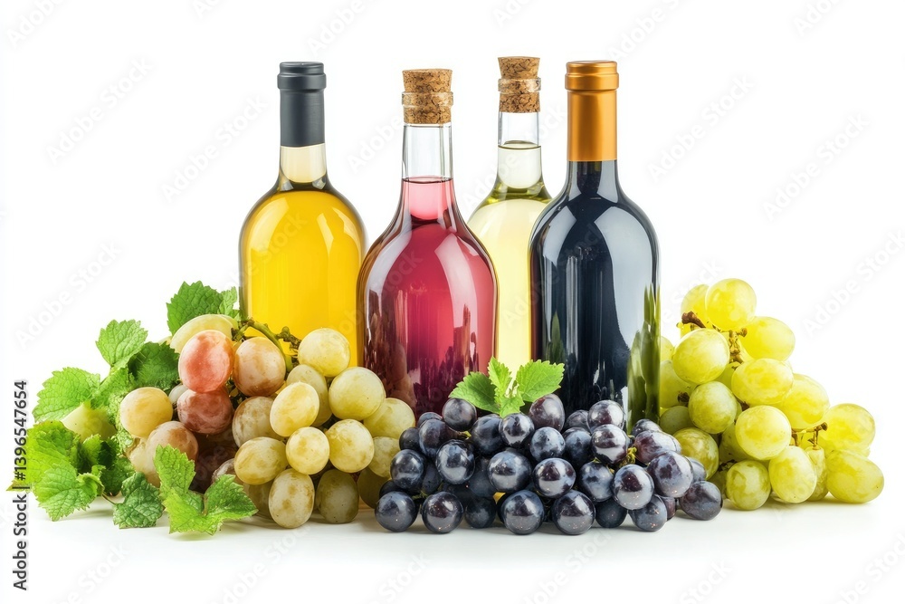 Wine Bottles and Fresh Grapes Variety on a White Background Still Life Wine Bottles and Fresh Grapes Variety on a White Background Still Life