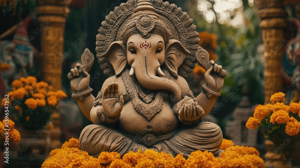 Fototapeta premium Intricately carved Ganesha statue made of sandstone