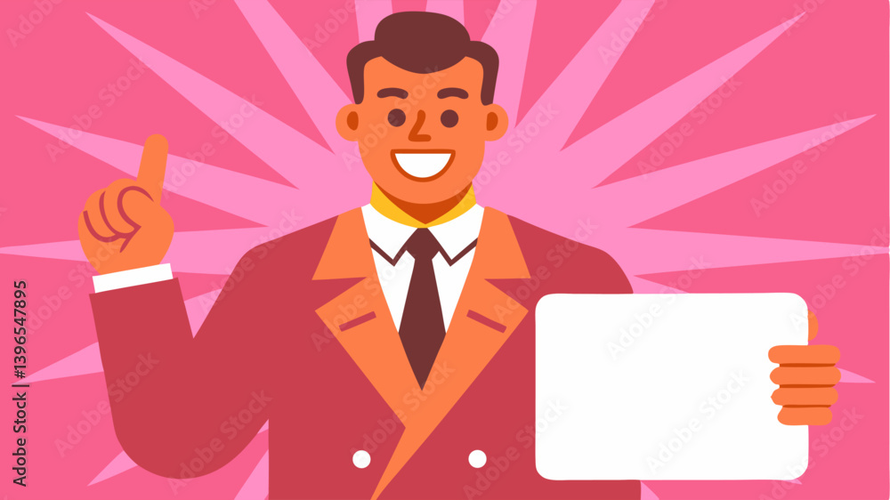 Smiling Man Holding Blank Sign, Announcement Smiling Man Holding Blank Sign, Announcement