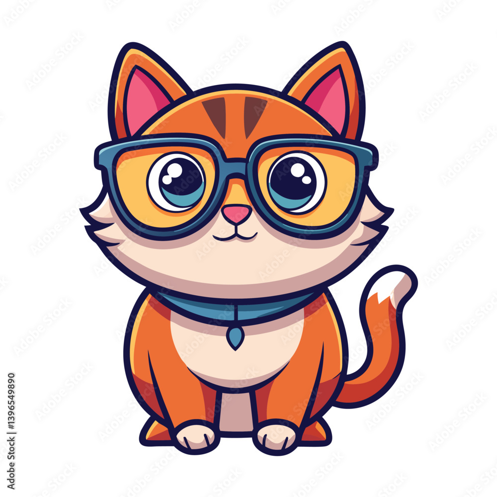 Cool cartoon cat vector wearing sunglasses on white background Cool cartoon cat vector wearing sunglasses on white background