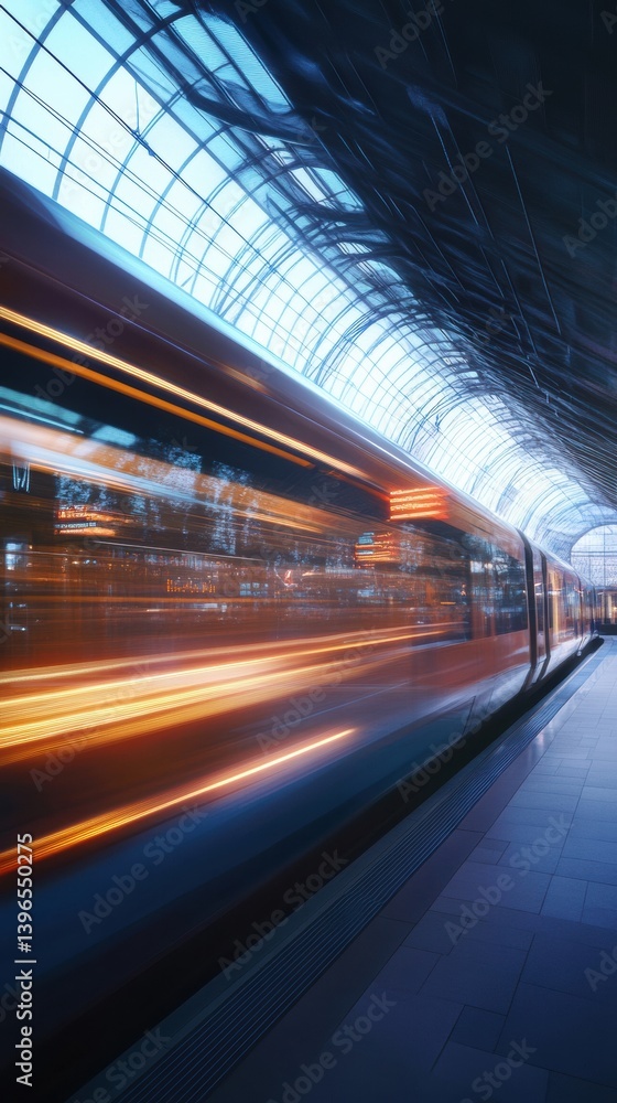 Fototapeta premium Future Transit Dynamics High-Velocity Intelligent Rail System Showcasing Next-Gen Urban Mobility and Technological Innovation in Seamless Transportation Design