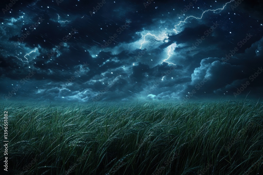 Fototapeta premium Dark night storm over a field