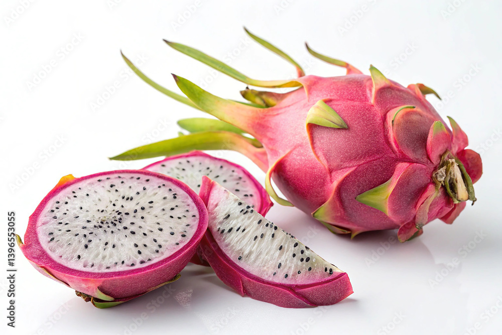 Pink dragon fruit isolated on white surface. A striking pink dragon fruit isolated on white, showcasing its unique shape and bright color, perfect for exotic fruit and healthy food imagery Pink dragon fruit isolated on white surface. A striking pink dragon fruit isolated on white, showcasing its unique shape and bright color, perfect for exotic fruit and healthy food imagery