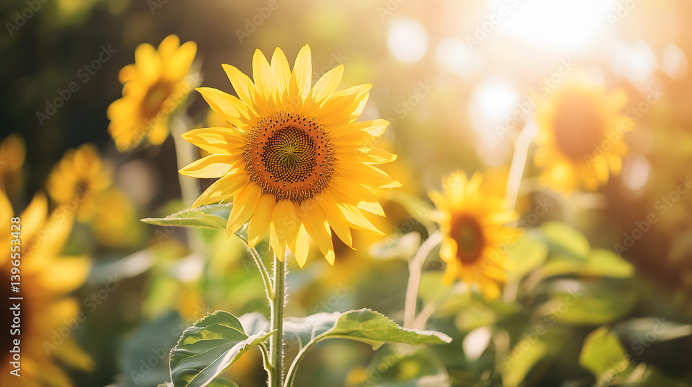 Obraz premium sunflower, flower, nature, summer, yellow, field, sky, agriculture, green, sun, plant, sunflowers, blue, bright, blossom, beauty, leaf, flora, beautiful, blooming, petal, farm, natural, floral, color