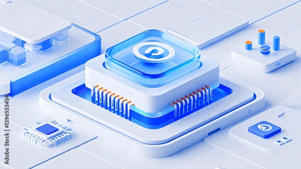 3d blue electronic chip tech scene 3d blue electronic chip tech scene