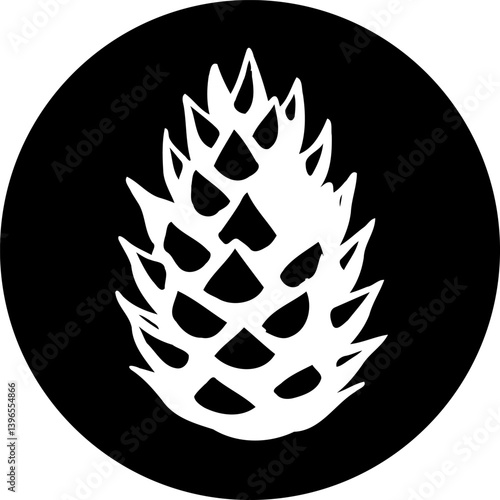 Stylized Pine Cone Graphic in a Black Circle, Forest Emblem Design Element