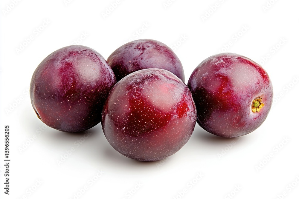 Obraz premium Close-up of Ripe Dark Red Plums in a Group on White