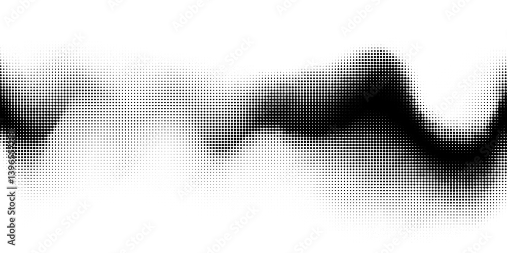 Fototapeta premium Abstract Black Halftone Curly Wave Isolated on White Background. Modern wave pattern with flowing dotted texture and fade shadows. Perfect for posters, branding, web, print