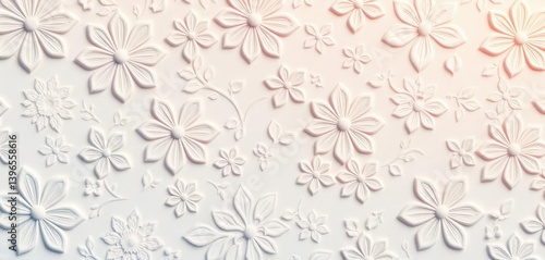 Soft gradient floral pattern with embossed texture on crisp white background, soft, motif