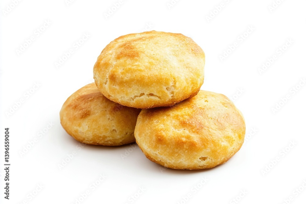 Stack of Golden Brown Biscuits on White Background Perfect for Breakfast Stack of Golden Brown Biscuits on White Background Perfect for Breakfast