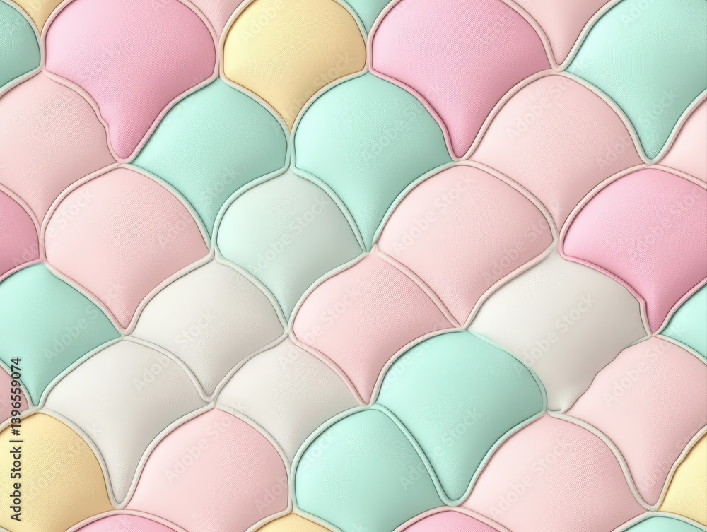 Fototapeta premium A colorful, textured pattern of interlocking shapes in pastel hues, creating a visually appealing and soft surface design.
