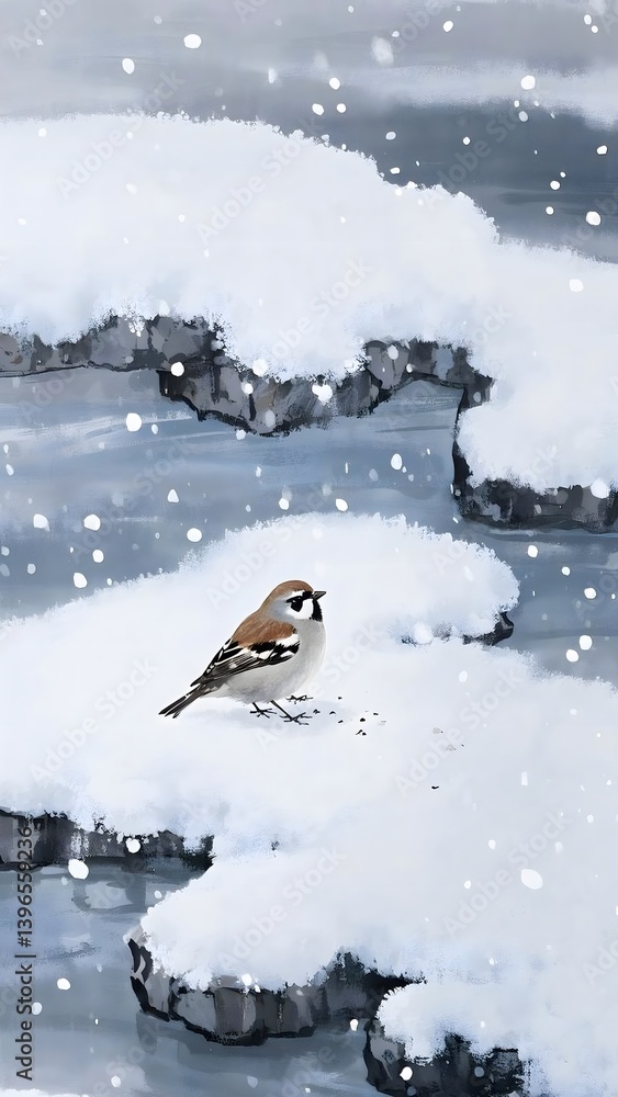 Naklejka premium bird on the snow