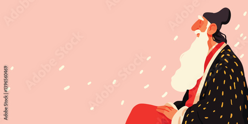 An illustration captures a wise elder, absorbed in contemplation with a serene demeanor. His features exude wisdom. the details capture the essence of profound thought and reflection.