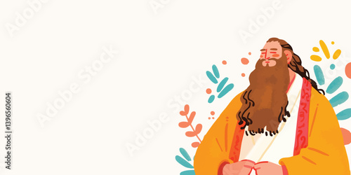 An artistic depiction of a contemplative figure, radiating wisdom and tranquility, surrounded by soft, natural elements. The character embodies serenity and inner peace, with a focus on mindfulness.