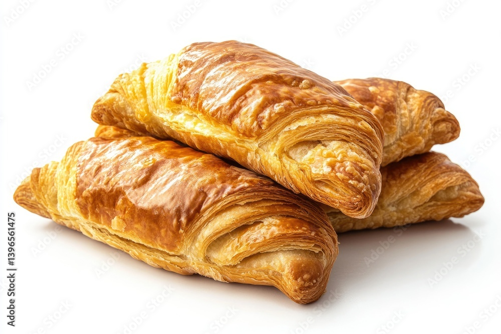 Golden Baked Croissants Stacked on White Background Ready to Eat Golden Baked Croissants Stacked on White Background Ready to Eat