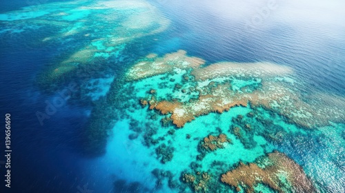Fototapeta Naklejka Na Ścianę i Meble -  Spectacular aerial view showcasing a vibrant coral reef ecosystem in clear waters