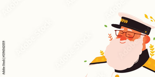A captain with a dignified beard and a gentle smile, a visual delight perfect for nautical or maritime themed projects. The illustrative style adds a unique flair.