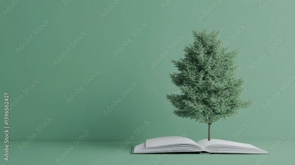 Obraz premium A Tree Growing From an Open Book: Symbol of Knowledge and Nature