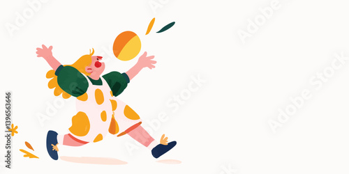 A joyful child's energetic pursuit of a bouncing ball, the scene is rendered in a bright and optimistic illustration. capturing a moment of pure fun.