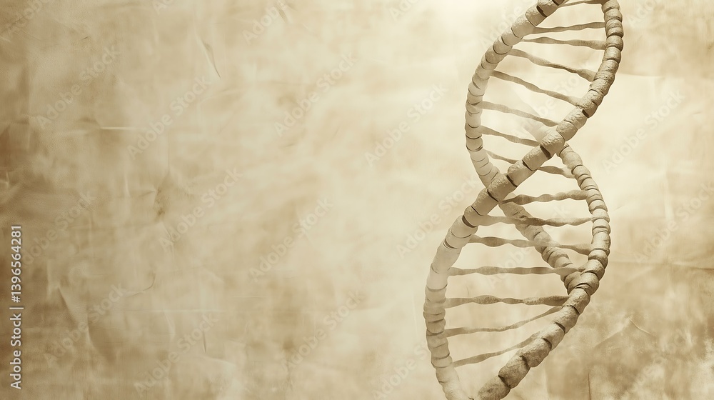Intricate DNA helix design on a textured background, symbolizing genetics, biology, and the foundation of life. Intricate DNA helix design on a textured background, symbolizing genetics, biology, and the foundation of life.