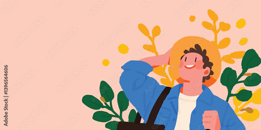 An illustration of a person with a happy expression enjoying a day out with nature. capturing the joy and the beauty of nature. An illustration of a person with a happy expression enjoying a day out with nature. capturing the joy and the beauty of nature.