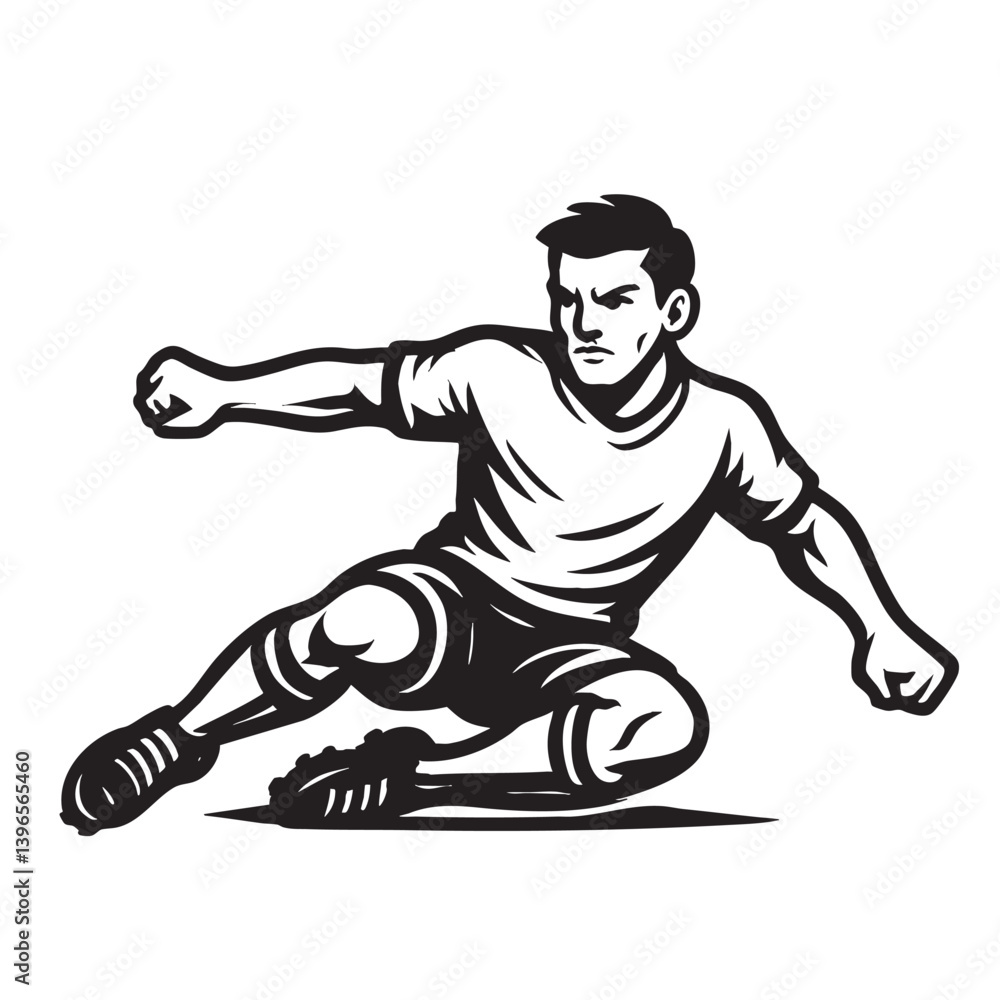Fototapeta premium Soccer Player Sliding Tackle Action Drawing