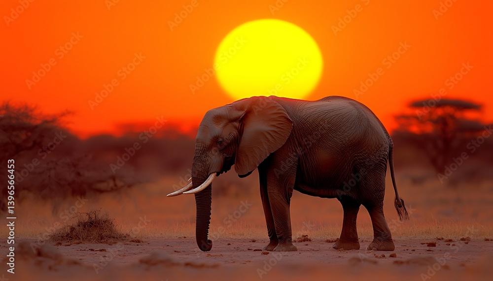 Naklejka premium Elephant Sunset Savanna (2)