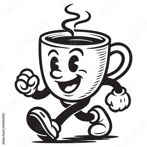 coffee cup funny cartoon character mascot vector illustration