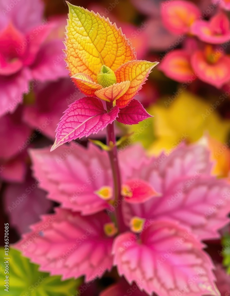 Vibrant coleus leaves sprout from painted nettle stem, showcasing diverse foliage colors, red, bright Vibrant coleus leaves sprout from painted nettle stem, showcasing diverse foliage colors, red, bright